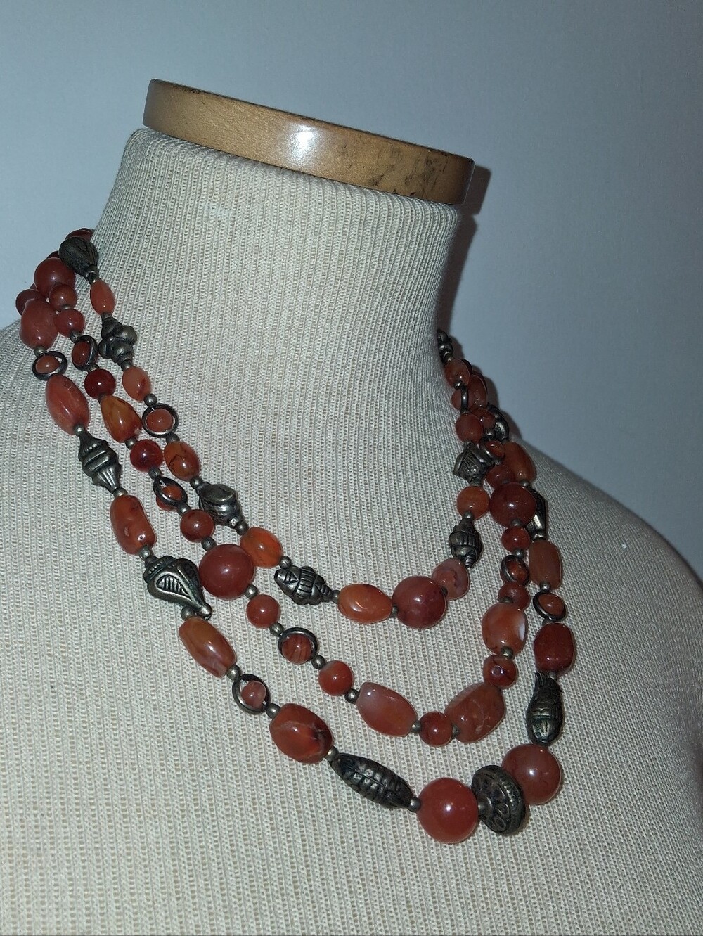 Vintage Multi-Strand Carnelian & Silver Necklace - Picture 2 of 8